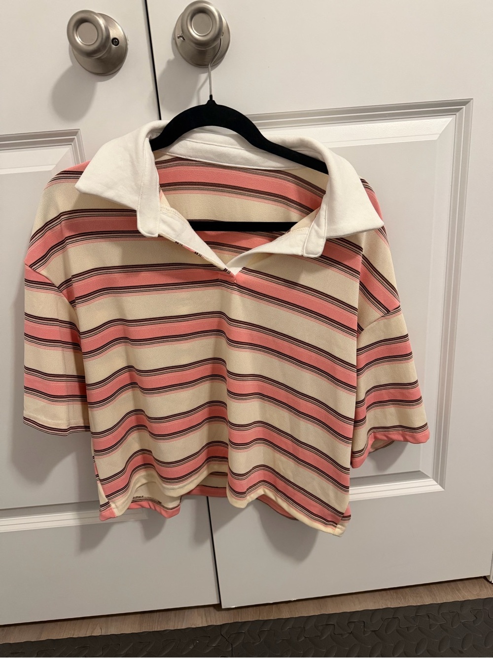 Striped Pink and Cream Polo Crop Top
